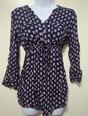 Motherhood Maternity Long Sleeve Blouse Roll Tab Sleeve Dress Shirt Women Small